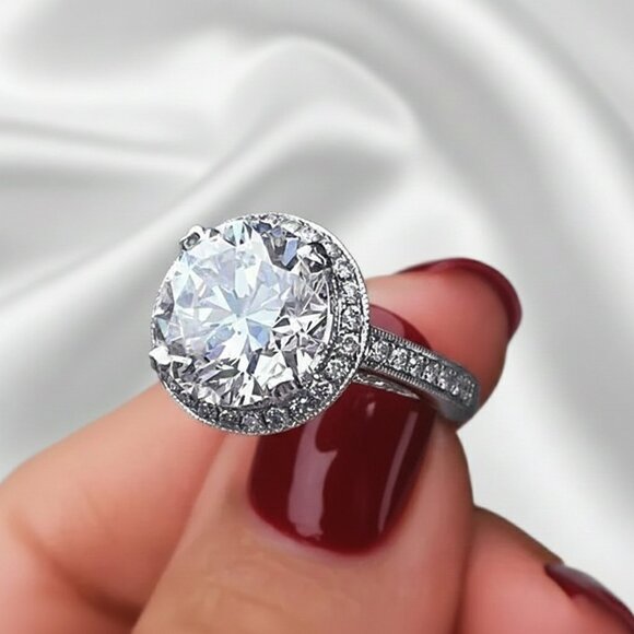 Silver Tone Simulated Moissanite Halo Engagement Promise Ring Size 8 NWOT - Picture 3 of 10